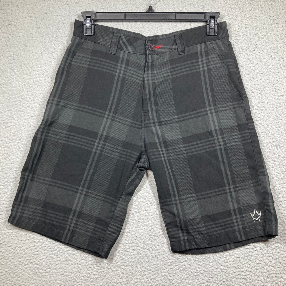 Rusty Plaid Chino Shorts Mens 32 Black Grey Tartan Skater Surf Casual Urban